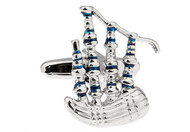 Blue & Silver Bag Pipe Cufflinks close up image