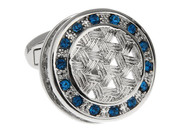 round weave design blue crystal cuff-links close up image