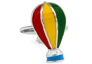 Rainbow colored Hot Air Balloon cuff-links close up image