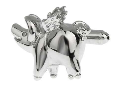 when pigs fly cufflinks in shiny silver close up image