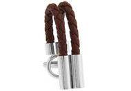 brown braided leather cuff links close up image