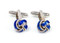 Cobalt blue knot cufflinks shown as a pair close up image