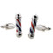 Red White and Blue Barber Pole Cufflinks shown as a pair close up image