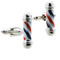 Red White and Blue Barber Pole Cufflinks shown as a pair side by side close up image