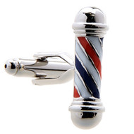 Red White and Blue Barber Pole Cufflinks with Deluxe Presentation Gift Box close up image