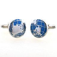 Blue dome World Globe Cufflinks shown as a pair close up image