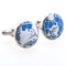 Blue dome World Globe Cufflinks shown as a pair side view close up image