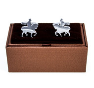 Horse riding Cowboy Cufflinks; Peruvian Paso Horses Cufflinks Displayed with Deluxe Presentation gift Box close up image