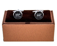 5 Speed Gear Shift Knob Cufflinks displayed on Deluxe Cufflinks Gift Box close up image