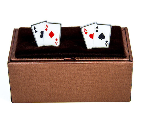 All Aces Poker Cards Cufflinks with Deluxe Presentation Gift Box close up image