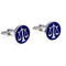 Attorney Lawyer Judge Scales of Justice Cufflinks in Blue shown as a pair right side close up image