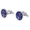 Attorney Lawyer Judge Scales of Justice Cufflinks in Blue shown as a pair left side view close up image