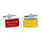 Soccer Penalty Red Card Send Off  & Yellow Warning Card Cufflinks shown as a pair close up image