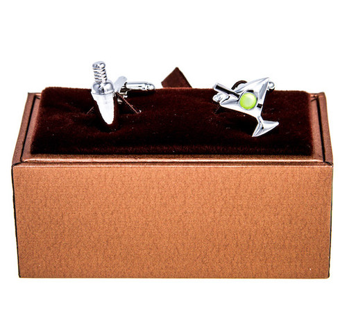 Mixed Drinks Martini and Shaker Cufflinks shown as a pair with Deluxe Presentation Gift Box close up image