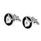 Round Black & Silver Bear head cufflinks shown as a pair left side view close up image