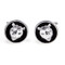 Round Black & Silver Bear head cufflinks shown as a pair close up image