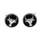 Round Black & Silver Steer bull head cufflinks shown as a pair close up image