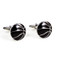 Basketball cufflinks black with silver lines shown as a pair side view close up image