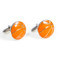 Basketball cufflinks orange with silver lines shown as a pair side view close up image