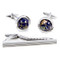 Spinning Globe Earth Cufflinks and Tie Bar Clip shown as a set close up image