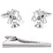 Attorney Lawyer Judge Scales of Justice Cufflinks and Striped Tie Bar Clip shown as set close up image