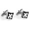 Black, white and silver Fleur De Lys Cufflinks shown as a pair side view close up image