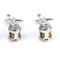 Silver & Gold Fishing Reel Cufflinks shown as a pair close up image