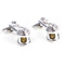 Silver & Gold Fishing Reel Cufflinks shown as a pair side view close up image