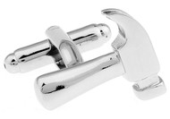 Smooth Silver hammer cufflinks close up image