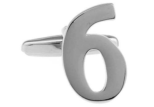 Number 6 Cufflinks; Numeral Six Cufflinks close up image