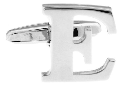 Silver Alphabet Letter E Cufflinks close up image