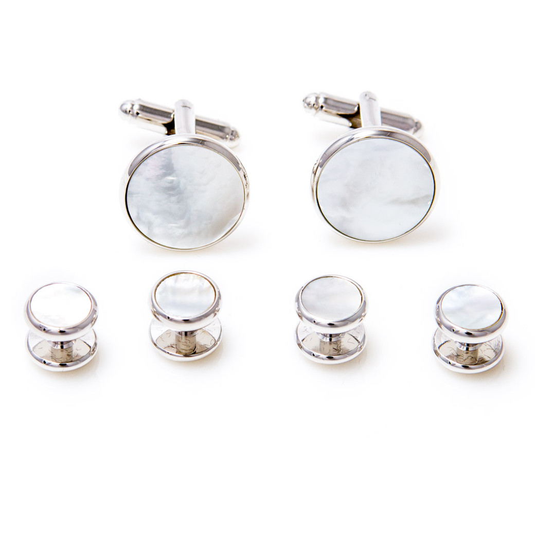 MRCUFF Mother of Pearl Cufflinks and Studs Tuxedo Set in a
