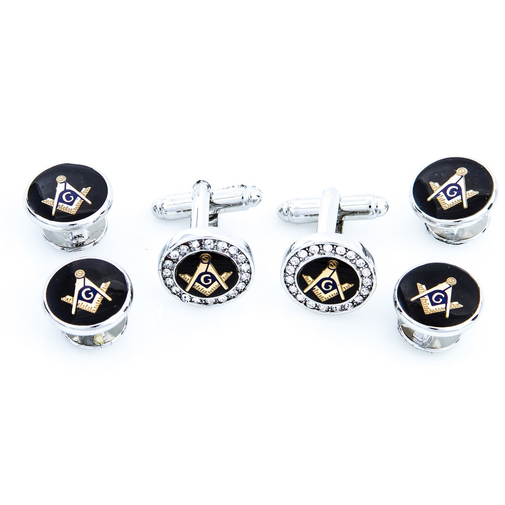 MASONIC G CUFFLINKS MASONS REGALIA GIFT BLACK BADGE IN FREE POUCH SEE - Foto 2
