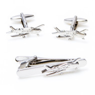 MRCUFF Airplane Cessna Plane Pilot Pair of Cufflinks and Tie Bar Clip with a Presentation Gift Box
