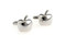 silver apple cufflinks shown as a pair side by side close up image