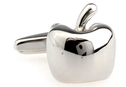 big silver apple cuff-links close up image