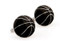 black basket ball cufflinks shown as a pair close up image