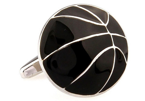 silver & black basketball cufflinks close up image