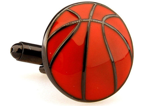 gun metal and orange basketball cufflinks close up image