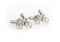 silver bicycle bike cufflinks shown as a pair close up image