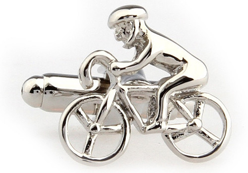 silver bicycle bike rider cufflinks close up image