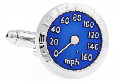 Round Blue Speedometer Cufflinks close up image