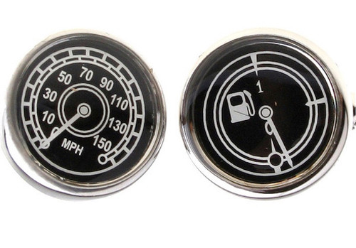 Fuel gauge & MPH speedometer cufflinks close up image