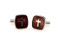 silver cross brown square cufflinks shown as a pair side view close up image