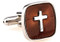 Brown square with silver cross cufflinks close up image