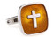 gold square with silver cross cufflinks close up image