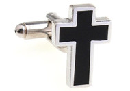 Silver Black Cross Cufflinks close up image