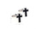 Black cross cufflinks shown as a pair with size dimensions 13 mm by 18 mm close up image