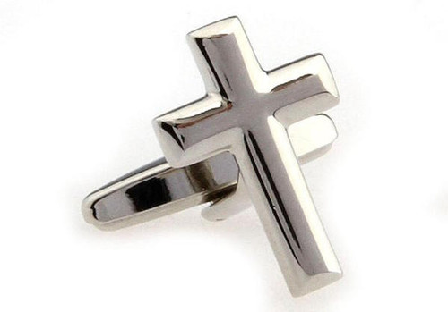 Smooth Silver Cross Cufflinks close up image