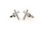 smooth silver cross cufflinks shown as a pair side by side view close up image